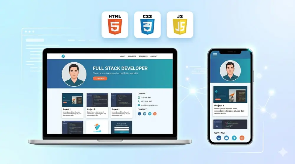 تطوير موقع شخصي (بورتفوليو) باستخدام HTML، CSS، JavaScript