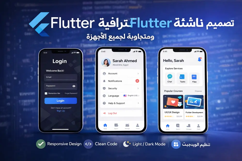 تصميم شاشة Flutter UI احترافية ومتجاوبة مع جميع أحجام الشاشات