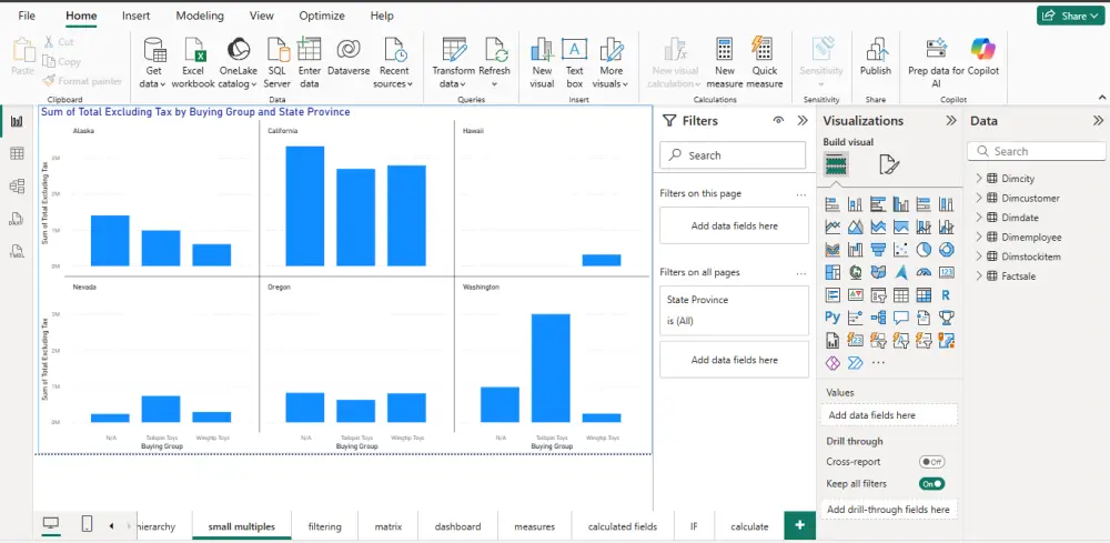 إنشاء رسوم بيانية تفاعلية في Power BI (حتى 3 رسوم)