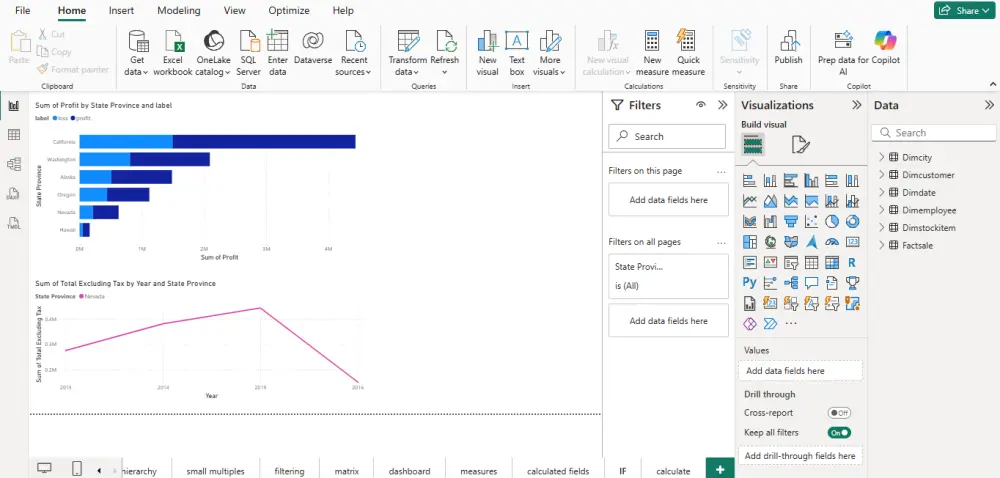 إنشاء رسوم بيانية تفاعلية في Power BI (حتى 3 رسوم)
