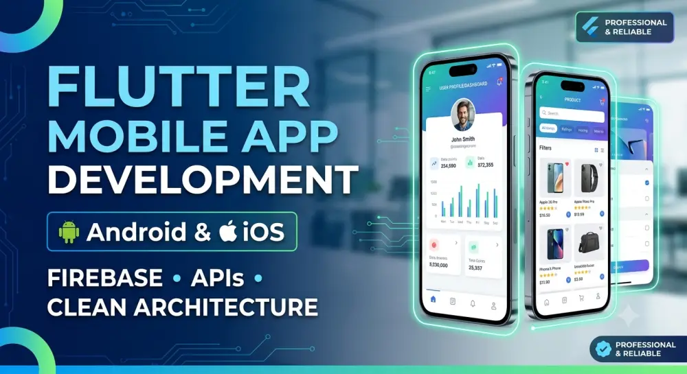 تطوير تطبيق Flutter احترافي يعمل على Android وiOS مع ربط API