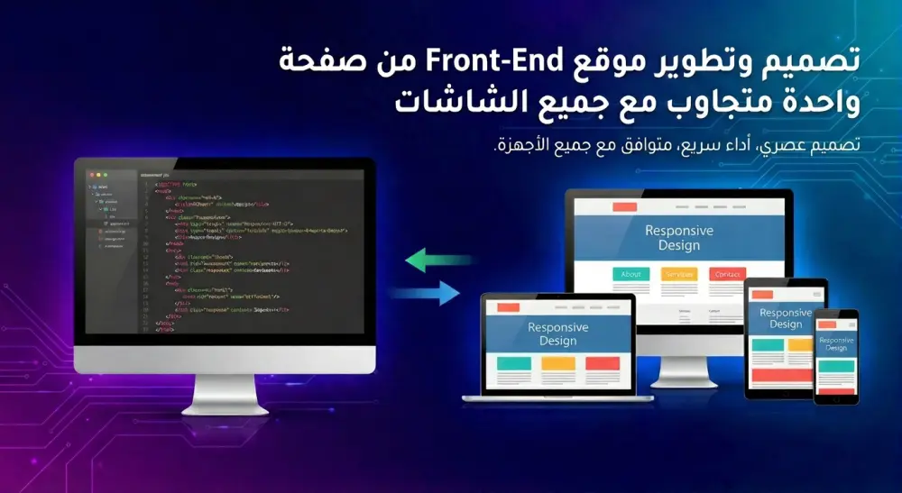 تطوير موقعمن صفحة واحدة Front-End متجاوب مع جميع الشاشات