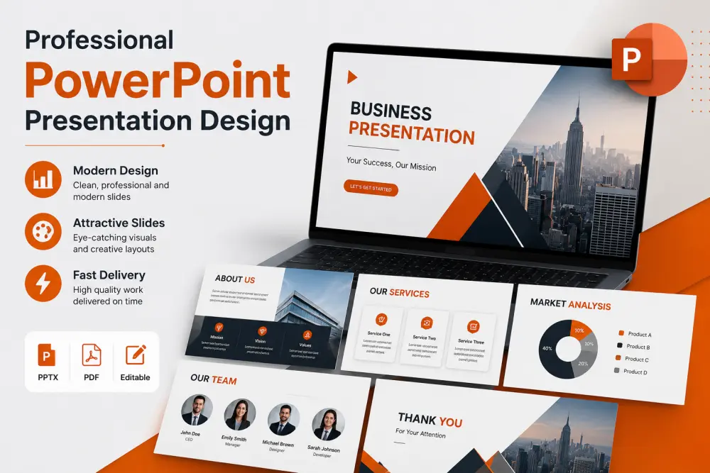 سأقوم بتصميم عروض PowerPoint احترافية وجذابة لأي مجال