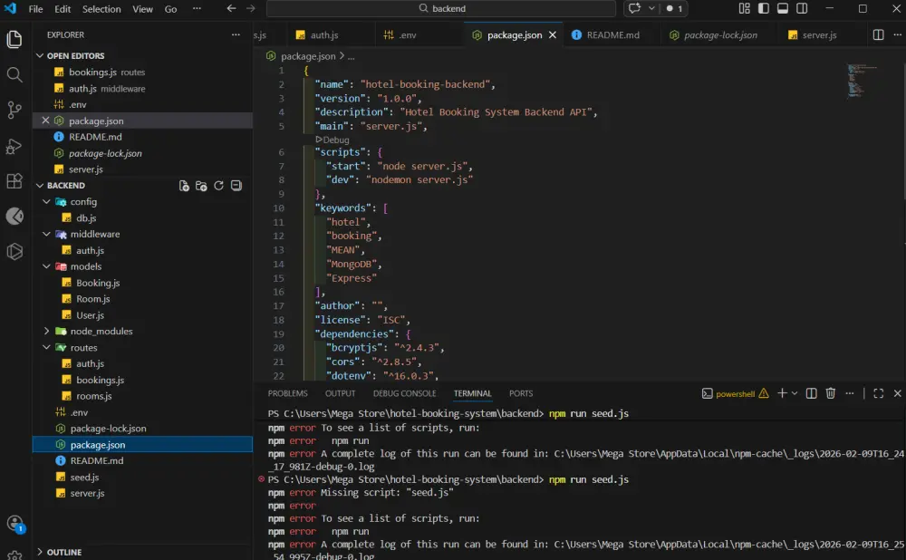 سأقوم ببناء نظام حجز غرف فندقية متكامل باستخدام MEAN Stack
