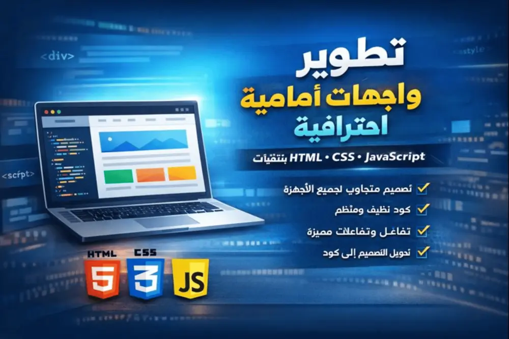 تطوير واجهة أمامية احترافية (Frontend) متوافقة مع جميع الأجهزة باستخدام HTML و CSS و JS