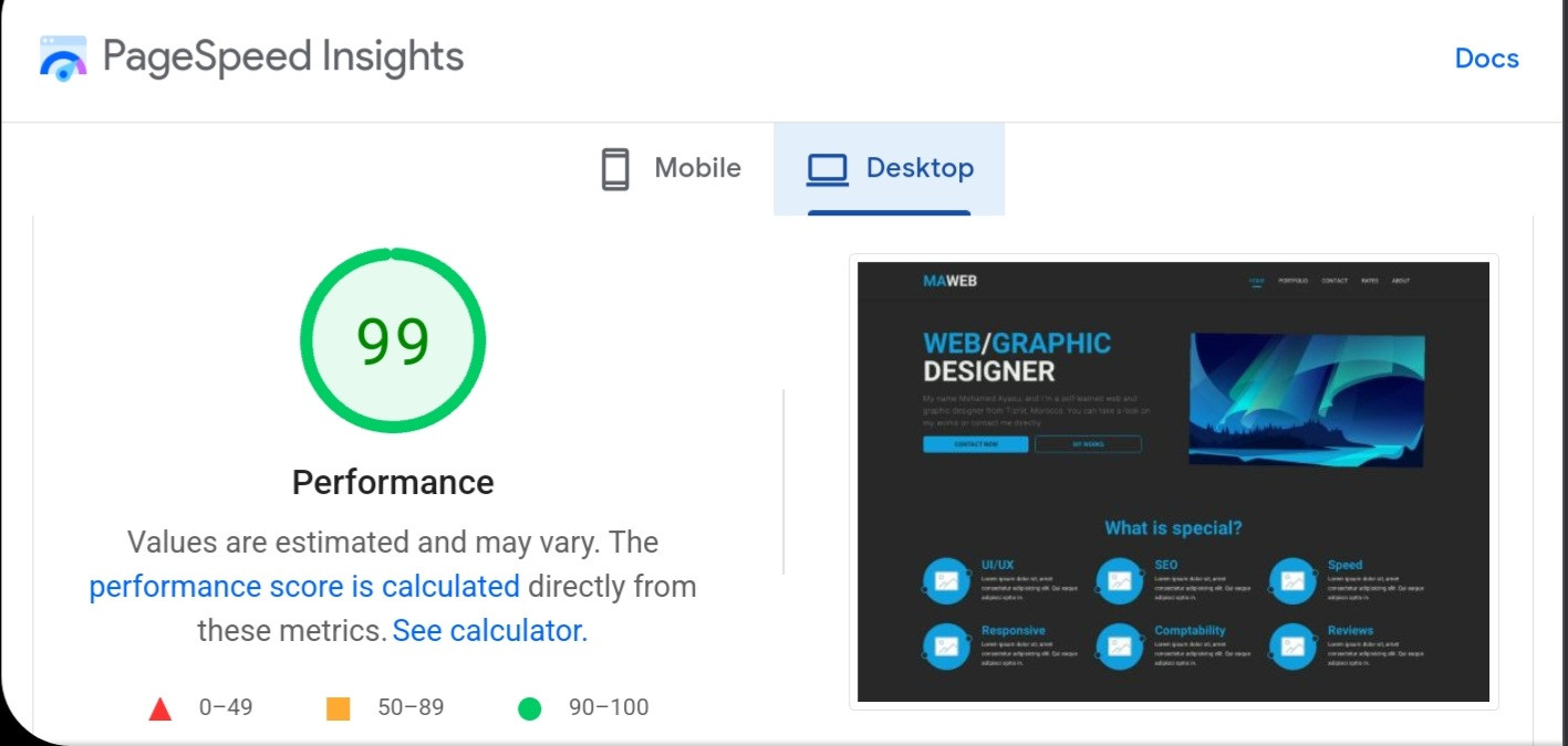 تطوير موقع يصل الى 95+ في اختبارات الآداء وسرعة التحميل