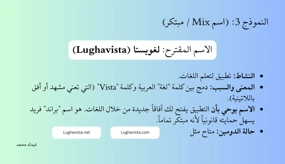 اقتراح للاسم الأمثل لمشروعك، شركتك، قناتك أو تطبيقك