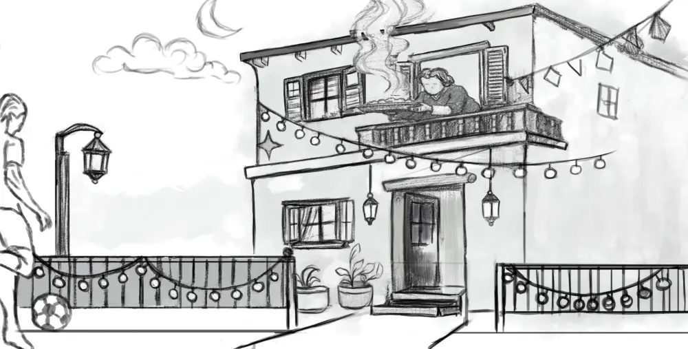 Storyboard ليلة العيد – اسكتش رصاص للمة العيلة وصناعة كحك العيد