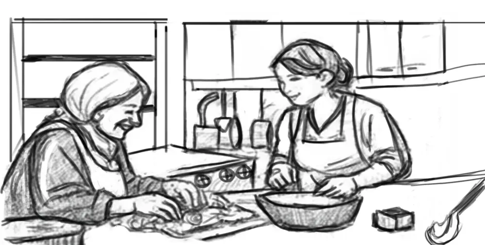 Storyboard ليلة العيد – اسكتش رصاص للمة العيلة وصناعة كحك العيد