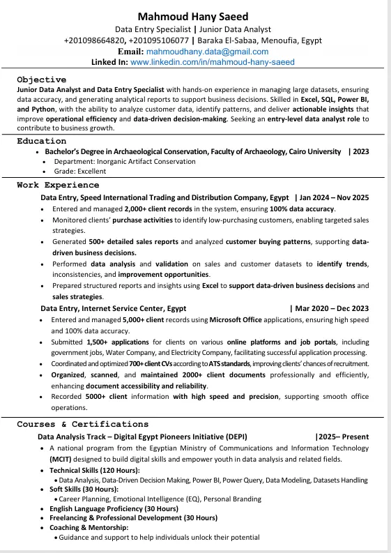 إنشاء سيرة ذاتية احترافية ومتوافقة مع أنظمة التوظيف (ATS)