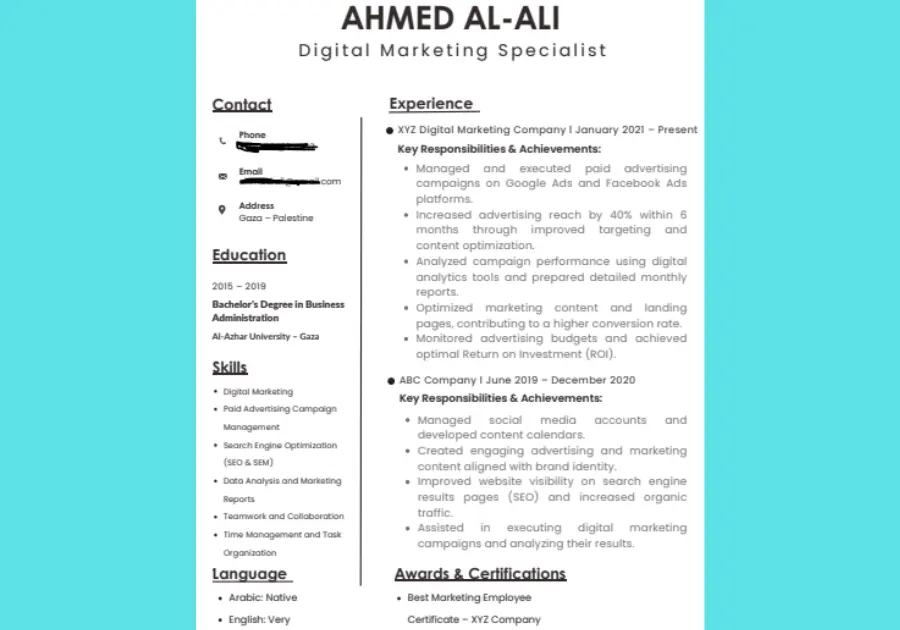 كتابة سيرة ذاتية احترافية بالعربية و الإنجليزية وفق ATS