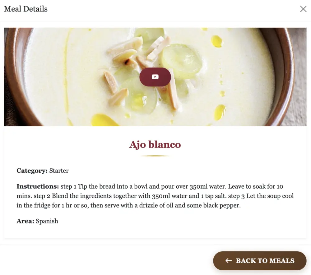 برمجة تطبيق ويب لعرض وصفات الطعام