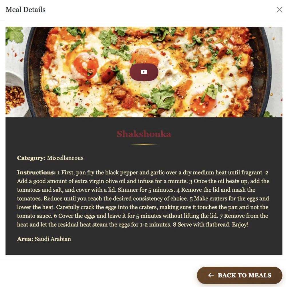 برمجة تطبيق ويب لعرض وصفات الطعام