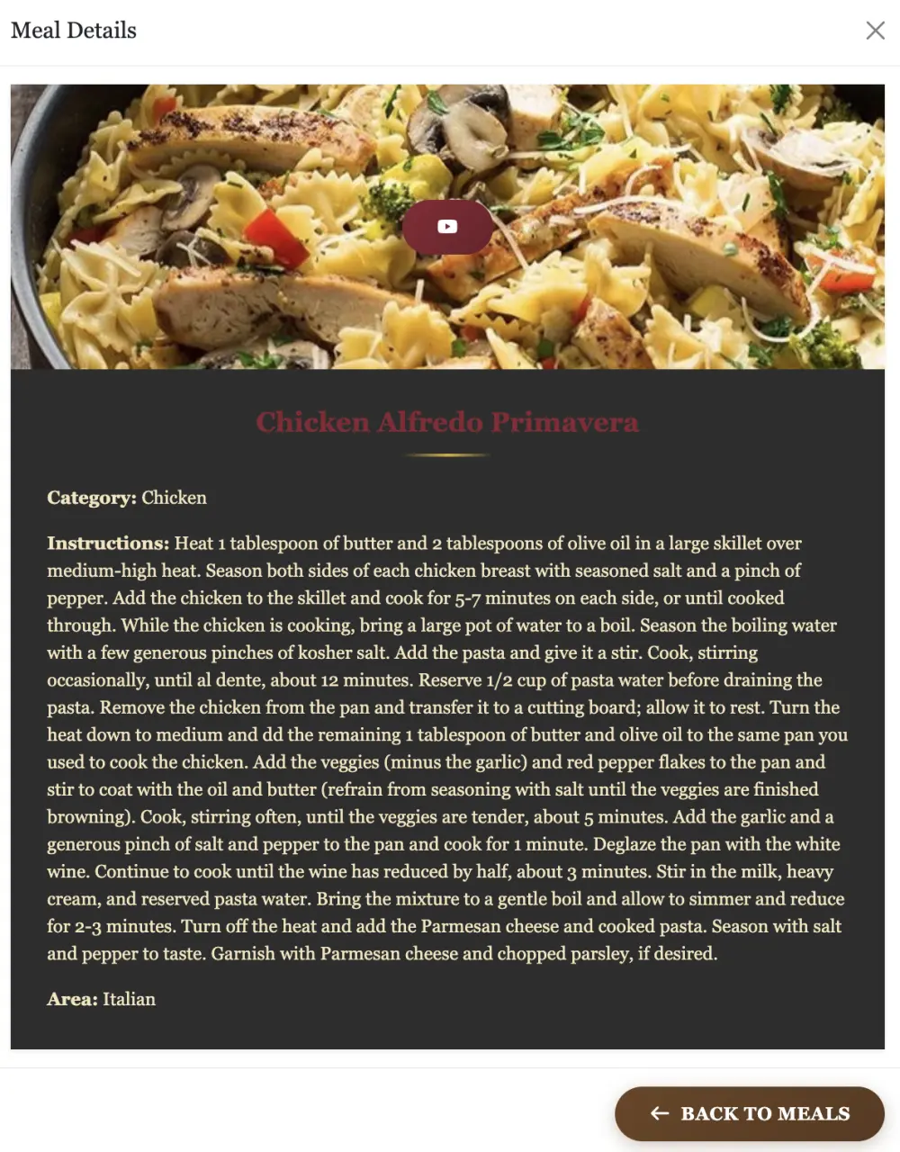 برمجة تطبيق ويب لعرض وصفات الطعام