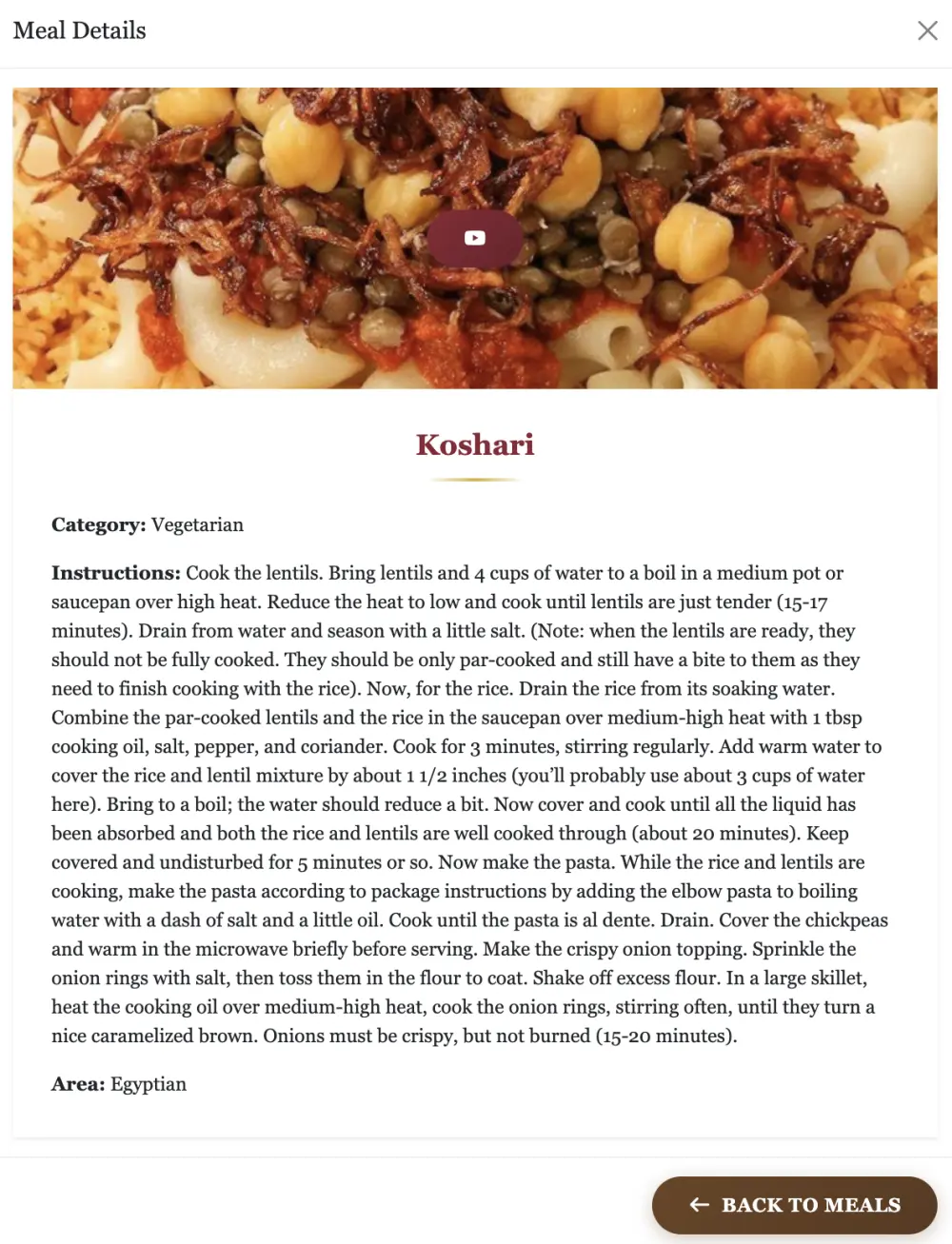 برمجة تطبيق ويب لعرض وصفات الطعام