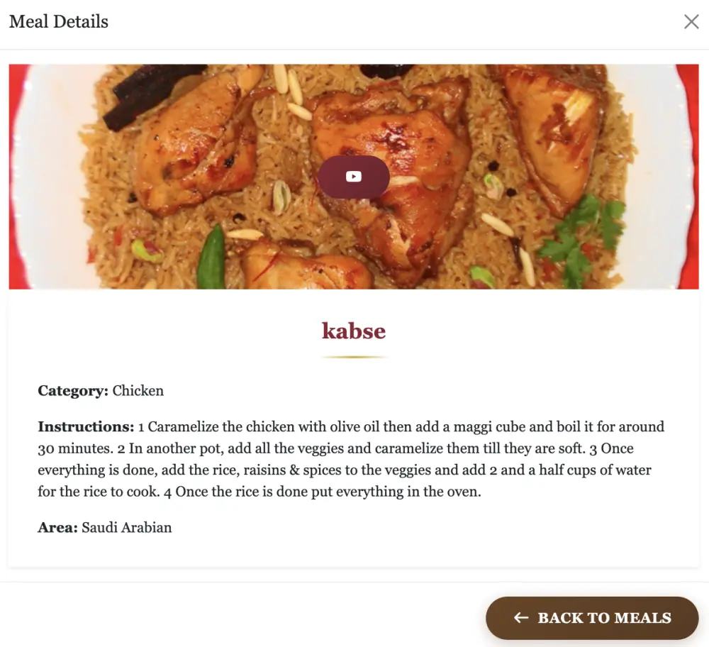 برمجة تطبيق ويب لعرض وصفات الطعام