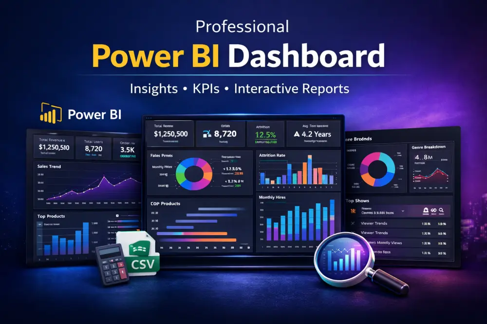 تصميم لوحة تحكم Power BI احترافية من بيانات Excel أو CSV