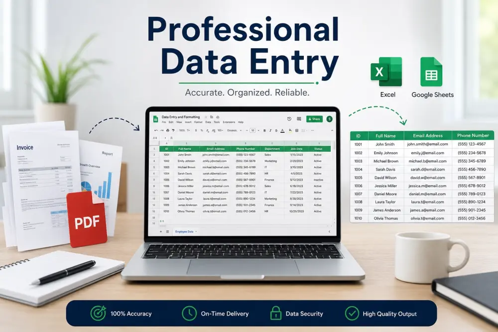 إدخال وتنسيق البيانات بدقة واحترافية على Excel أو Google Sheets
