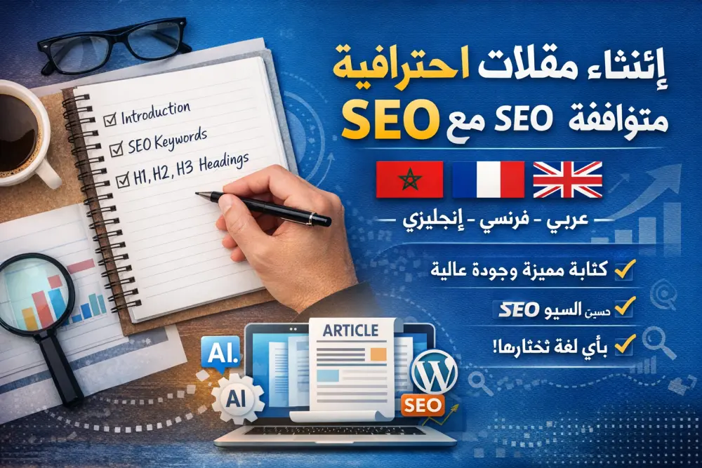 إنشاء مقالات احترافية ومتوافقة مع SEO بأي لغة (عربي – فرنسي – إنجليزي) عدد المقالات المقالة الواحدة بأكثر من 1500 كلمة