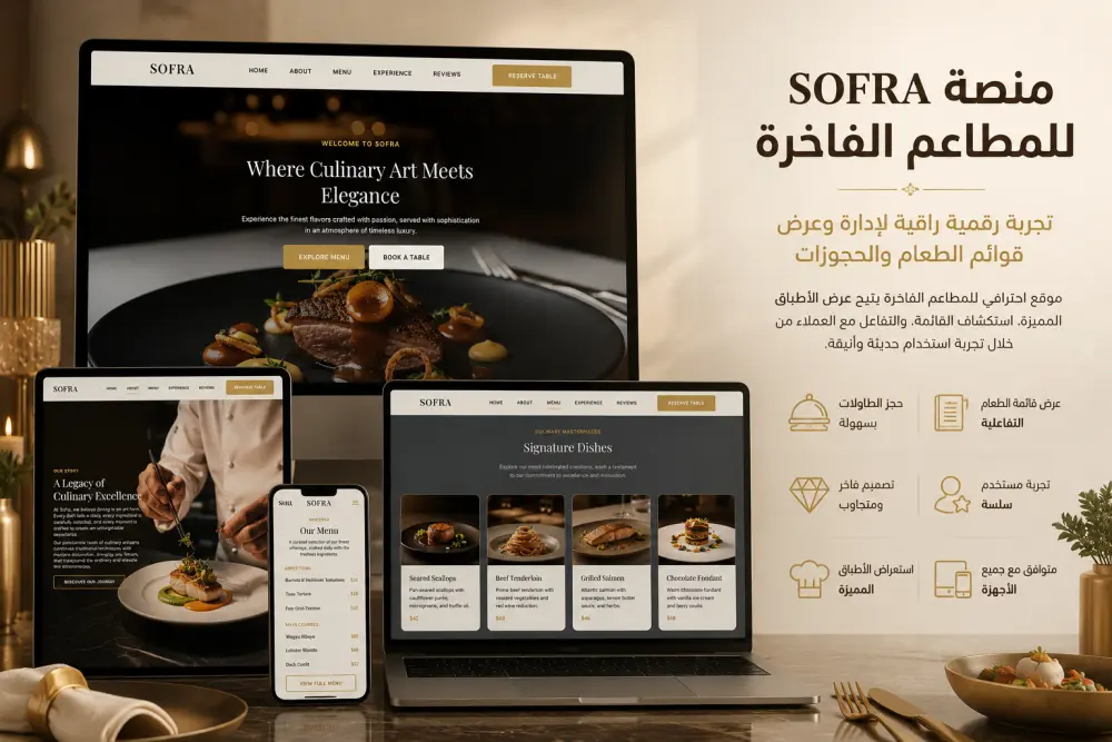 موقع مطعم احترافي متجاوب بتصميم فاخر وتجربة مستخدم مميزة