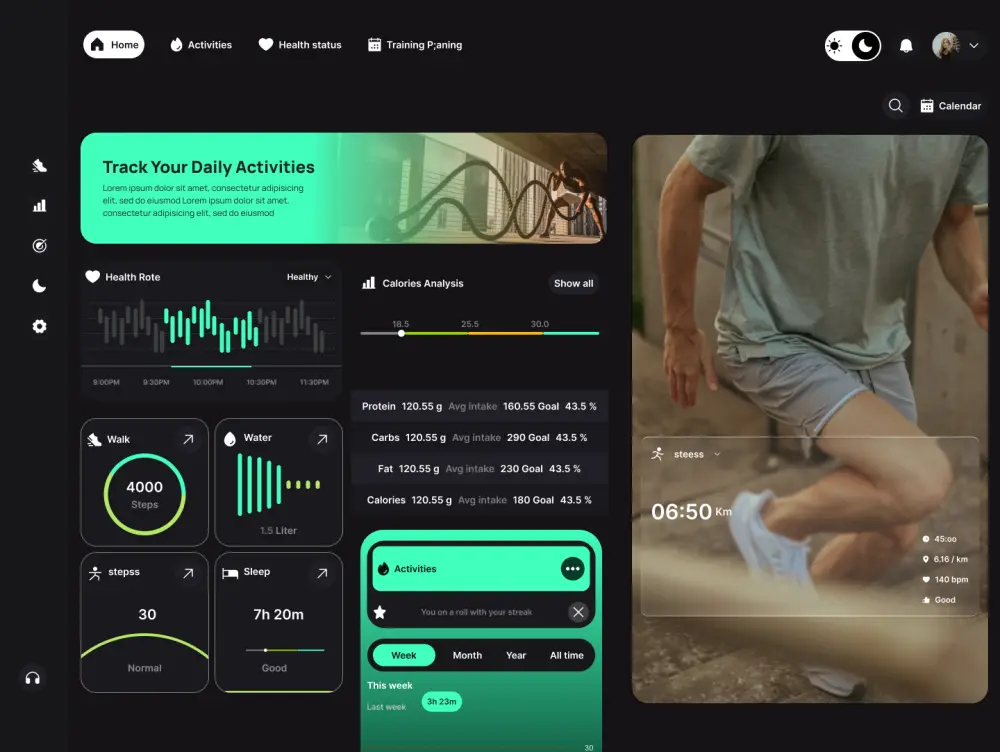 سأقوم بتصميم شاشة Dashboard احترافية لتطبيق موبايل أو ويب تساعد المستخدم على متابعة البيانات والأنشطة بطريقة واضحة ومنظمة، مع تصميم عصري يركز على سهولة الاستخدام وتجربة مستخدم مريحة