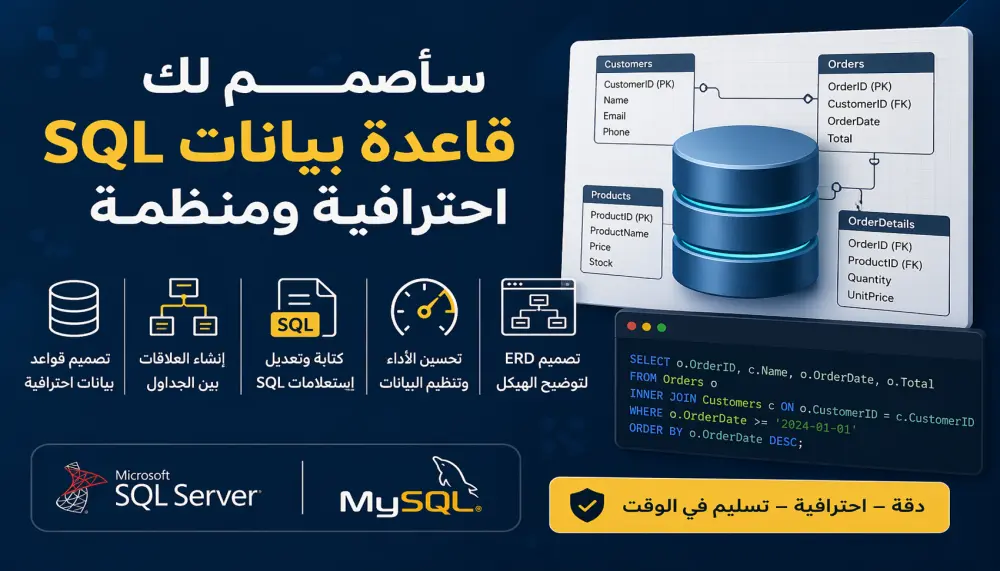 سأصمم قاعدة بيانات SQL احترافية مع العلاقات و ERD