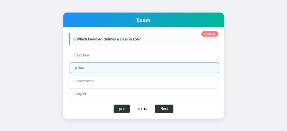 تصميم وتطوير نظام اختبارات (Quiz / Exam System) احترافي باستخدام JavaScript