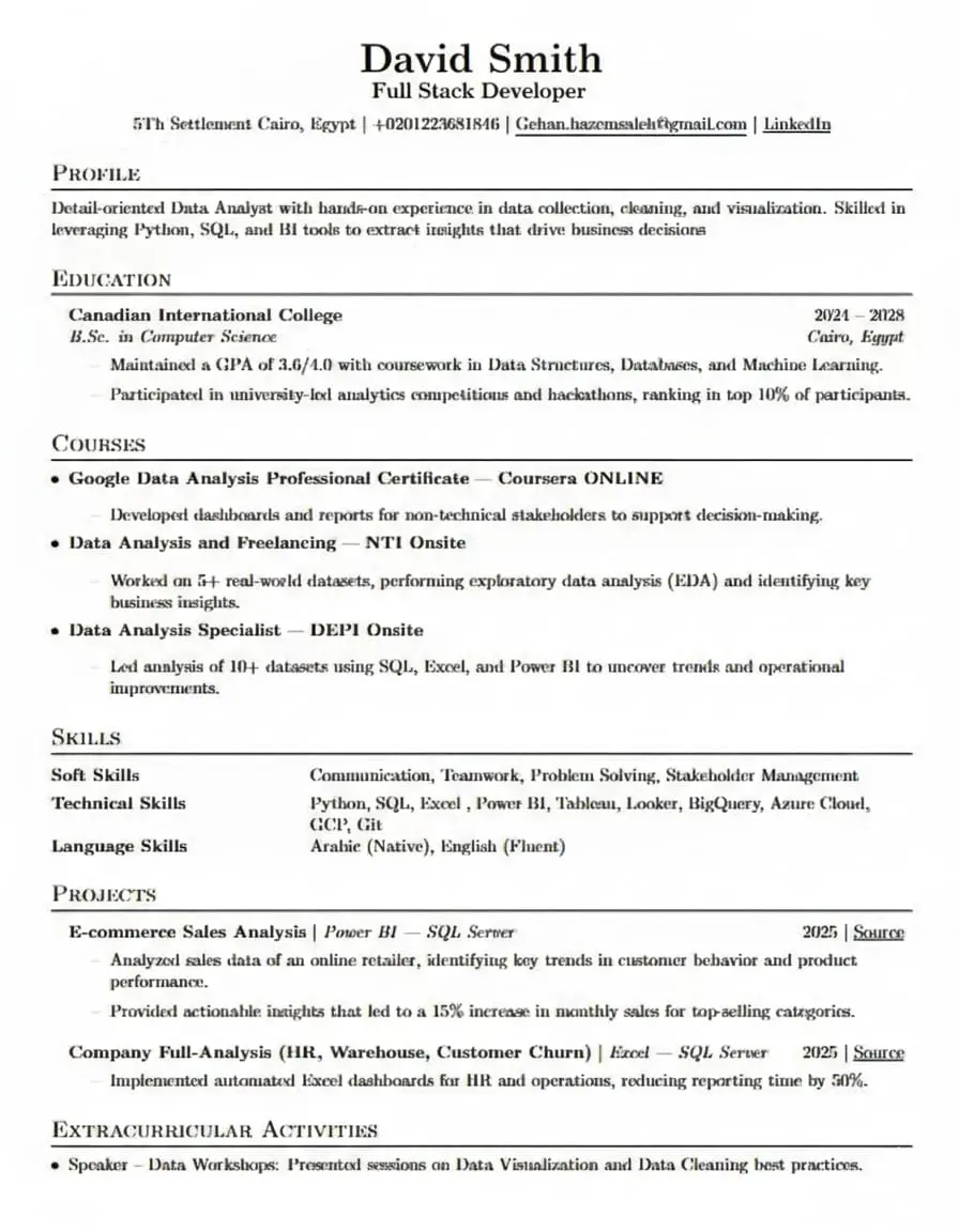 سيره ذاتيه احترافيه بواسطه البرمجه لل ATS