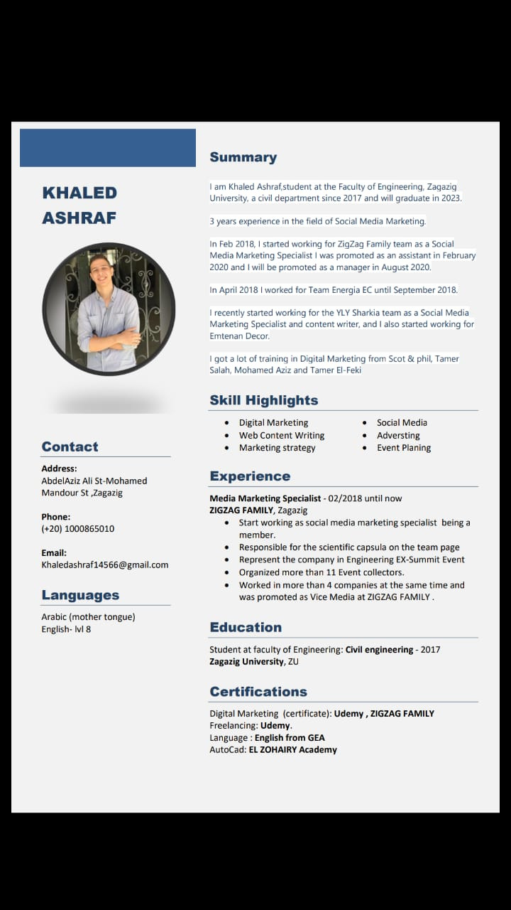 عمل سيره ذاتيه C.V كامله باللغتين العربي و الانجليزي ب5 دولار