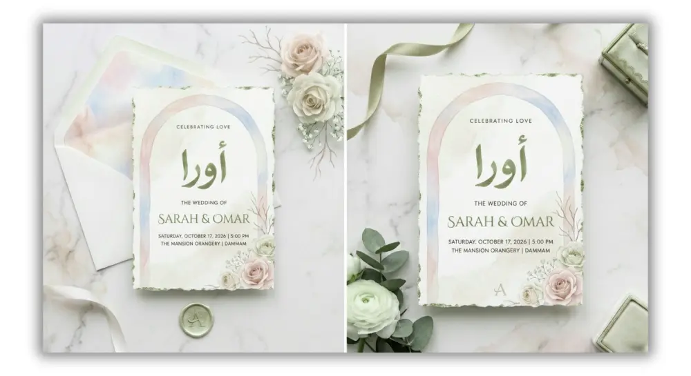 أصمم لك دعوة زفاف أنيقة وجذابة حسب ذوقك