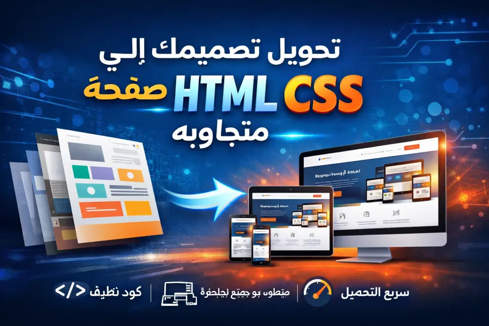 تحويل تصميمك الي صفحه HTML CSS متجاوبه
