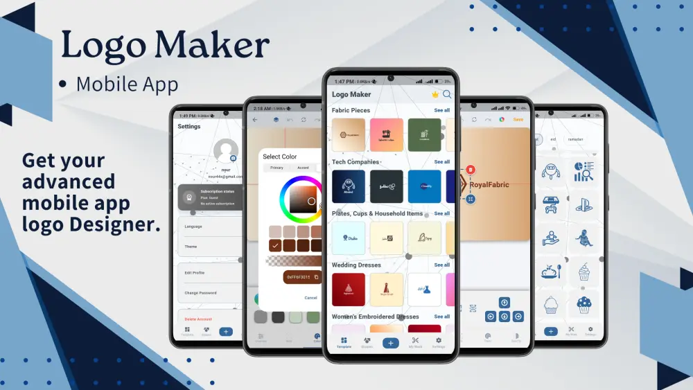 نظام إنشاء الشعارات كامل | تطبيق Flutter للموبايل + Desktop + Backend بسعر 500$