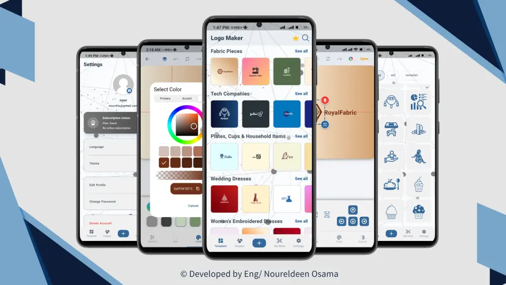 نظام إنشاء الشعارات كامل | تطبيق Flutter للموبايل + Desktop + Backend بسعر 500$