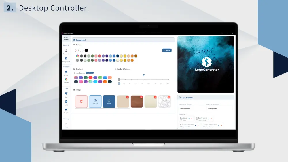 نظام إنشاء الشعارات كامل | تطبيق Flutter للموبايل + Desktop + Backend بسعر 500$