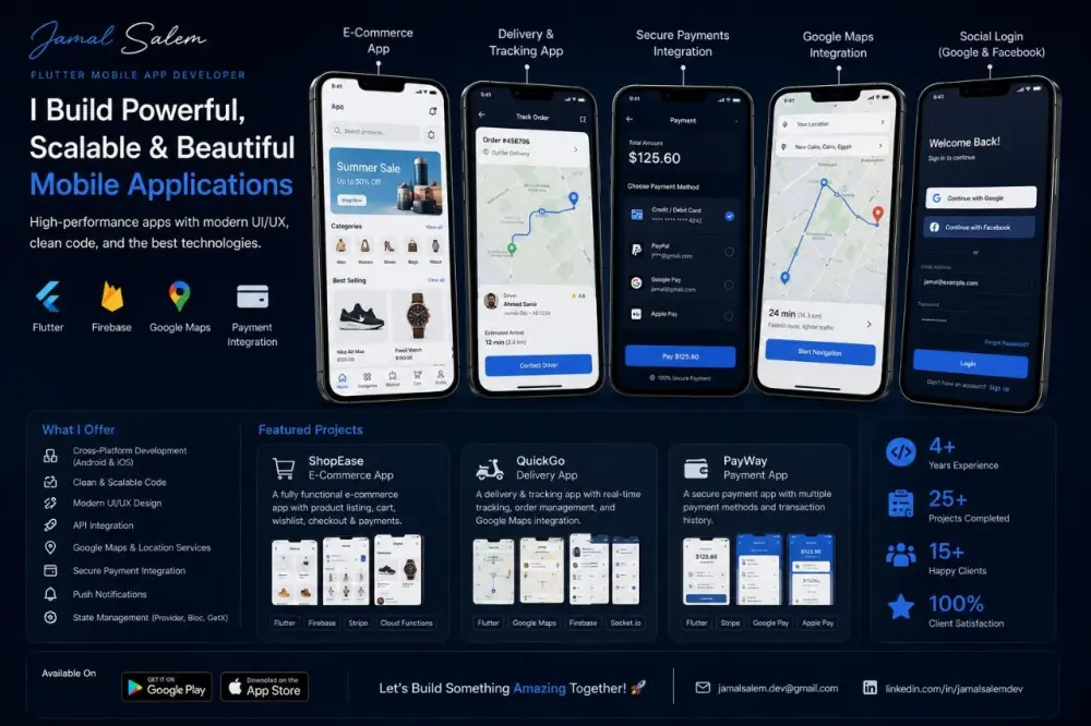 برمجة وتطوير تطبيق جوال متكامل (Android & iOS) باستخدام Flutter