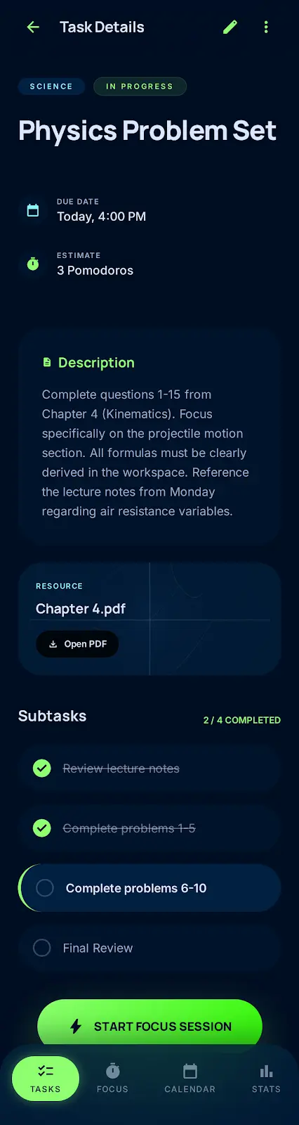 تصميم وتطوير احترافي لتطبيق تركيز ومذاكرة (Minimalist Focus App) بدون تشتت
