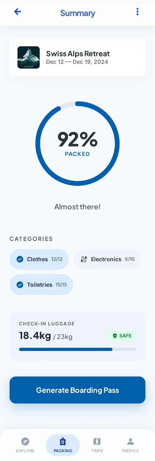 تصميم وتطوير احترافي لتطبيق سفر وتنظيم الشنطة (Travel Packing App) بأسلوب عصري