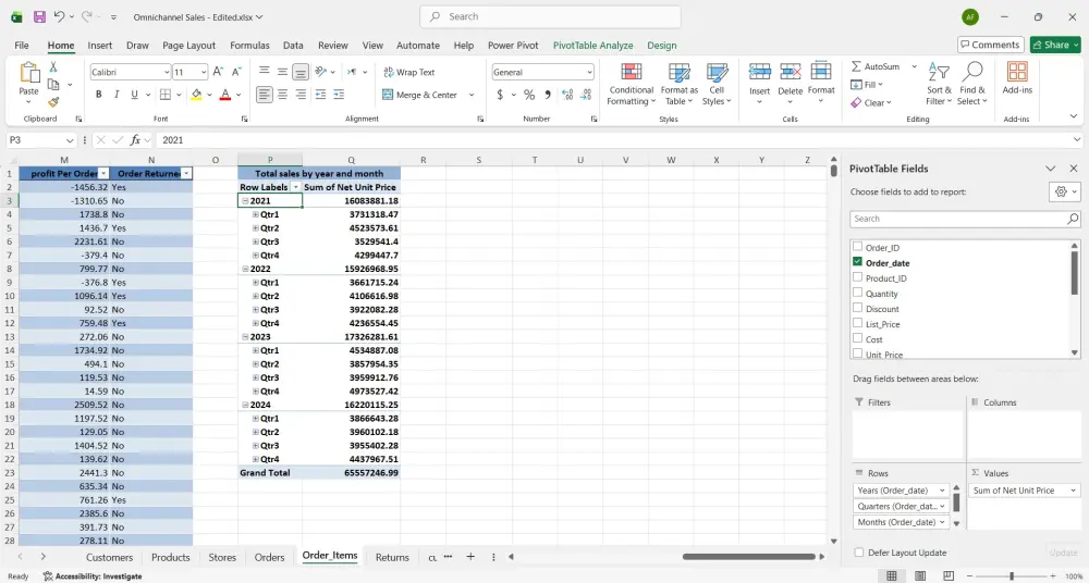 تنظيم وتحليل بيانات Excel وإنشاء تقارير احترافية