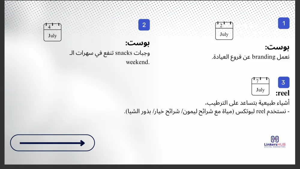 خطة محتوى تسويقي مخصصة لخدمتك أو منتجك.