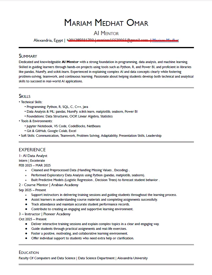 كتابة وتصميم سيرة ذاتية احترافية متوافقة مع ATS