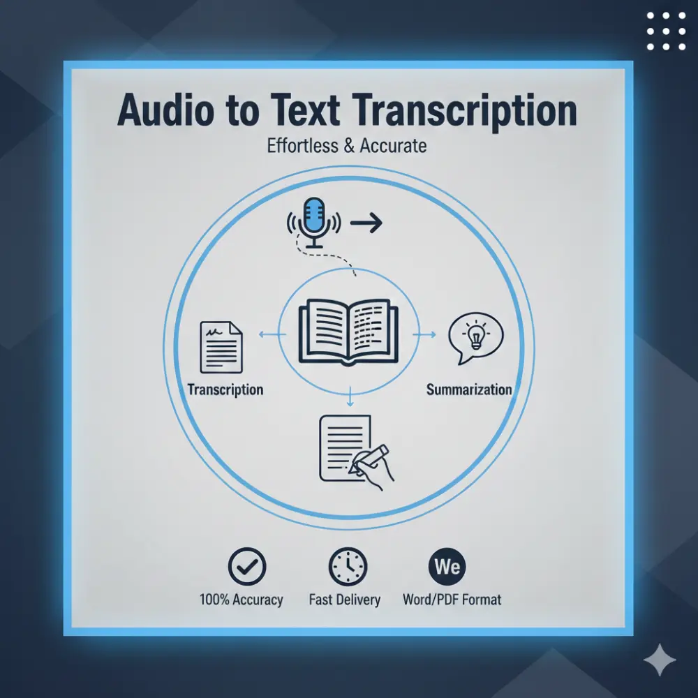 تفريغ صوتي احترافي شامل التدقيق اللغوي والتلخيص الذكي