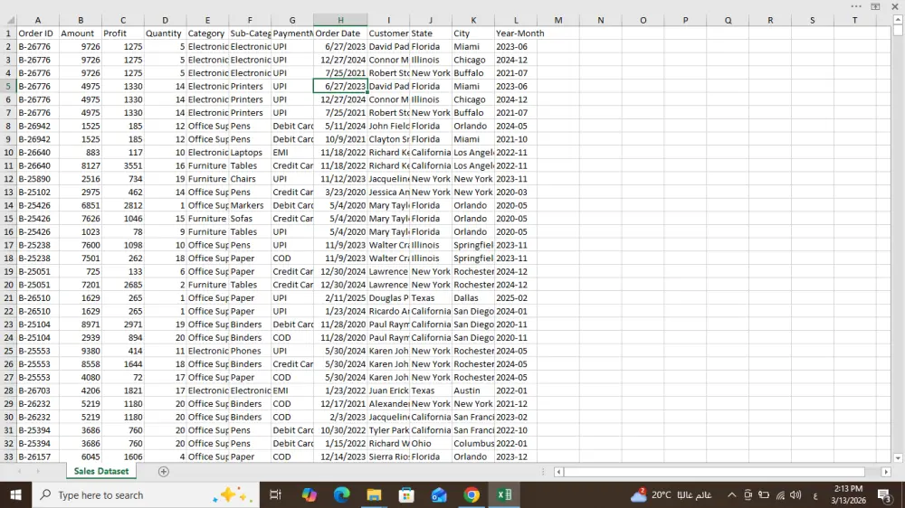 ادخال ومعالجه البيانات باستخدام الاكسيل