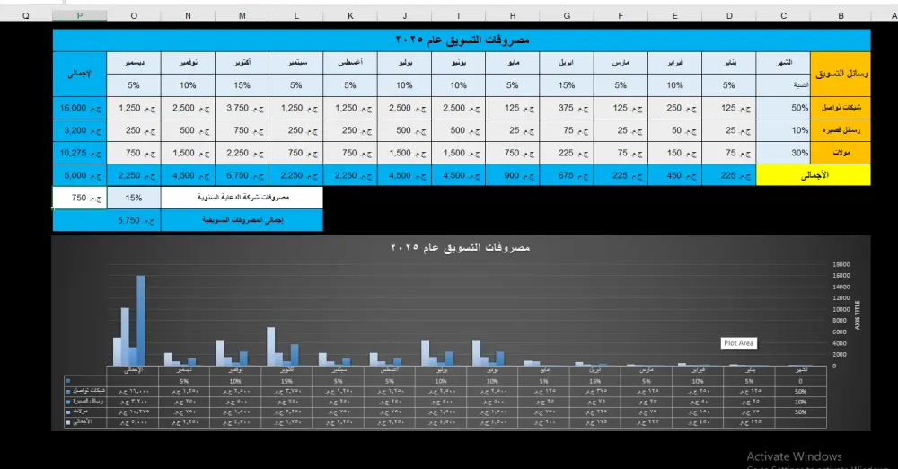 انشاء و تنسيق جداول الاكسيل أحترافى لحساب (مرتبات ،مصروفات تسويق شركات،نتائج طلاب )
