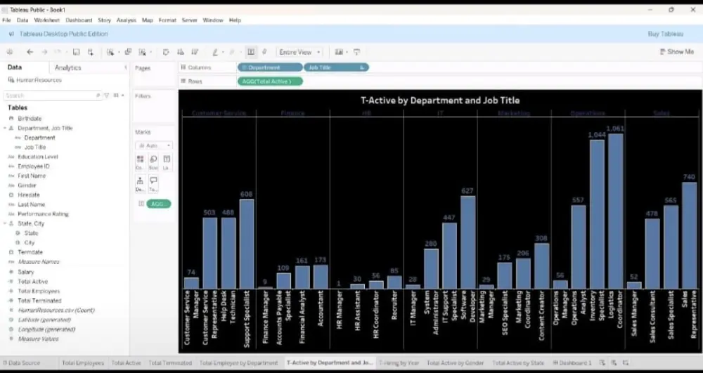 سأقوم بتصميم لوحة تحكم تفاعلية للموارد البشرية أو المبيعات أو أي مجال باستخدام Tableau