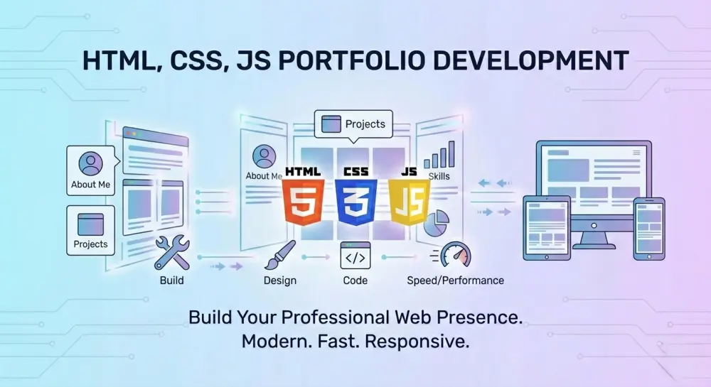 برمجة وتصميم موقع تعريفي (بورتفوليو) متجاوب بـ HTML, CSS, JS