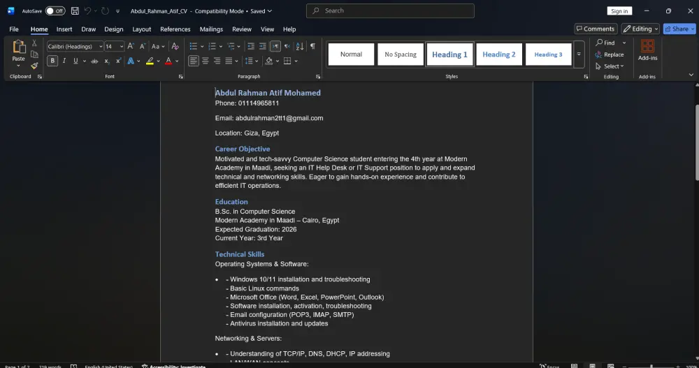 تصميم سيرة ذاتية احترافية CV و Resume بشكل عصري وجذاب لضمان قبولك في الوظائف