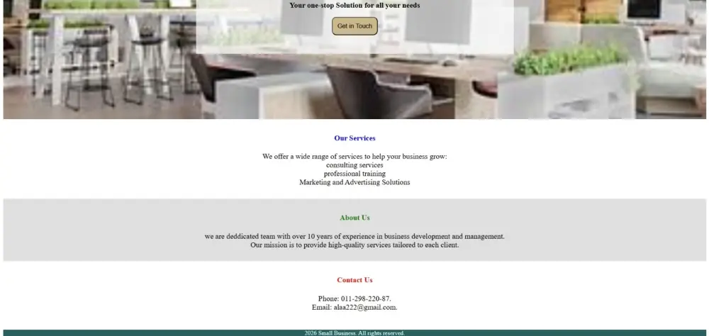 تصميم موقع تعريفي احترافي مكوّن من صفحة واحدة (One Page Website) مناسب للشركات والمشاريع الصغيرة، بتصميم عصري وبسيط وسهل الاستخدام.