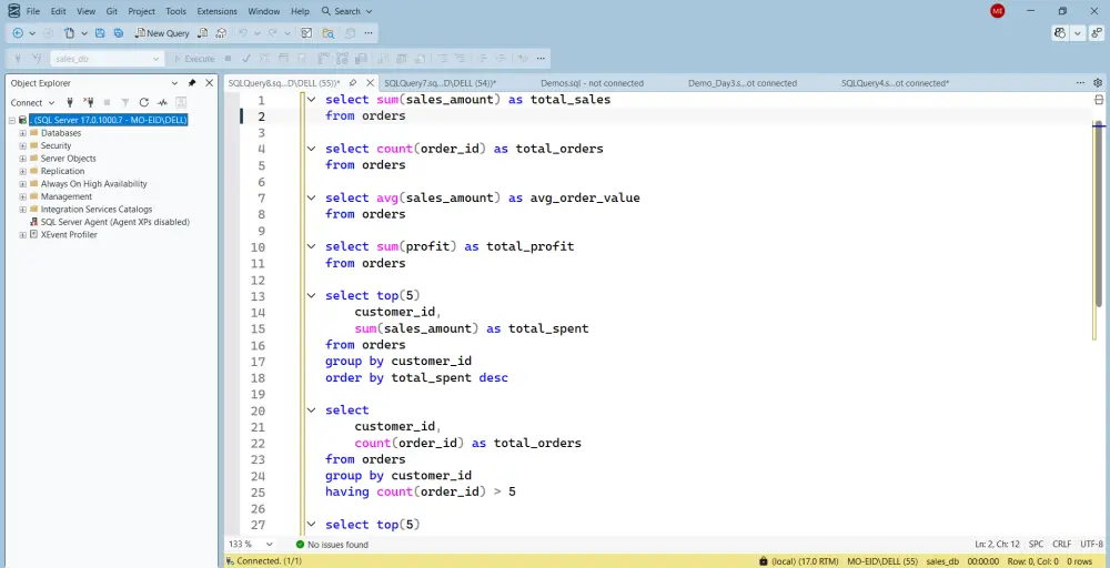 تحليل قواعد البيانات واستخلاص الرؤي ومؤشرات الأداء باستخدام SQL