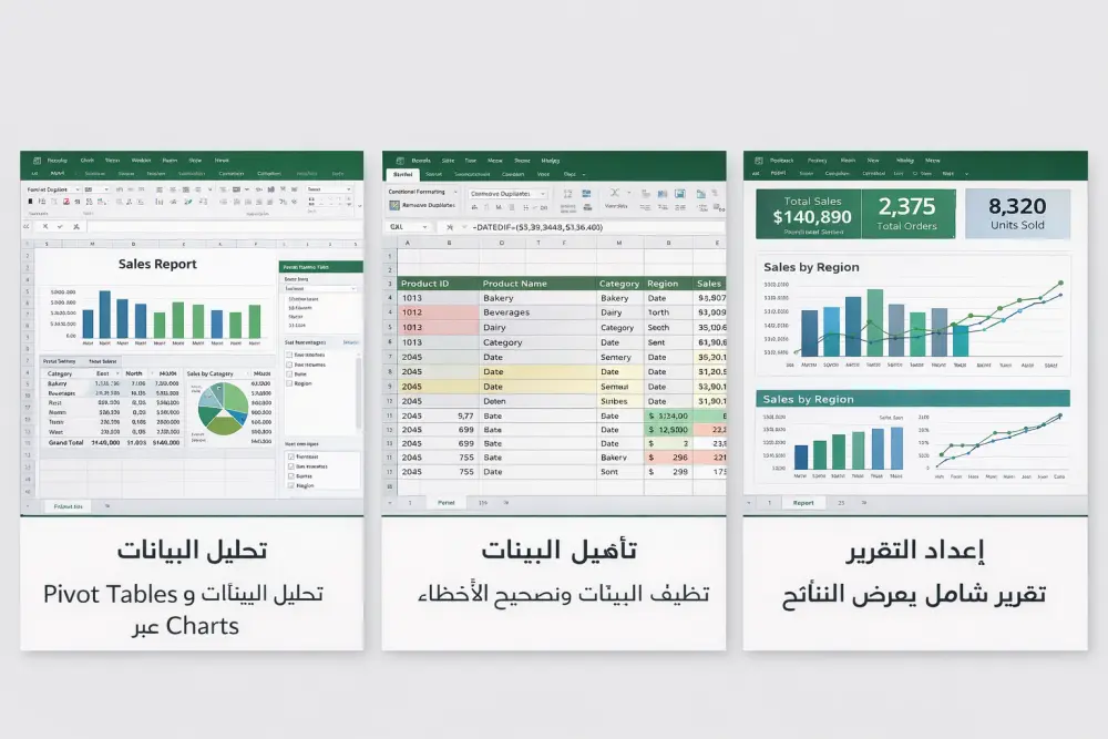 تحليل بيانات وتنظيفها باستخدام Excel مع إعداد تقرير احترافي