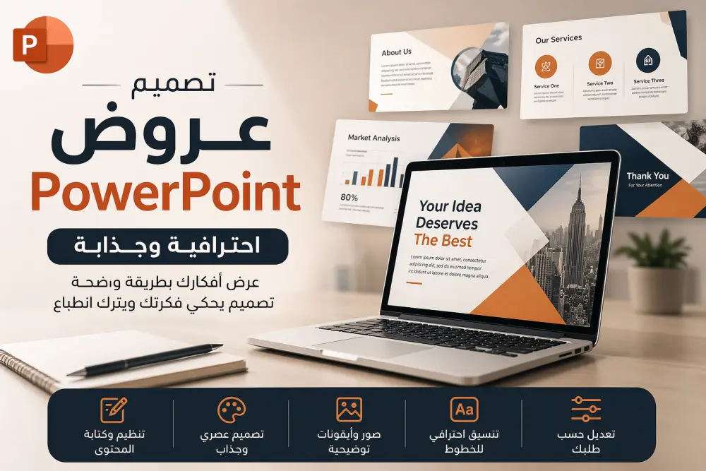 تصميم عرض PowerPoint احترافي وجذاب لأي مشروع أو فكرة